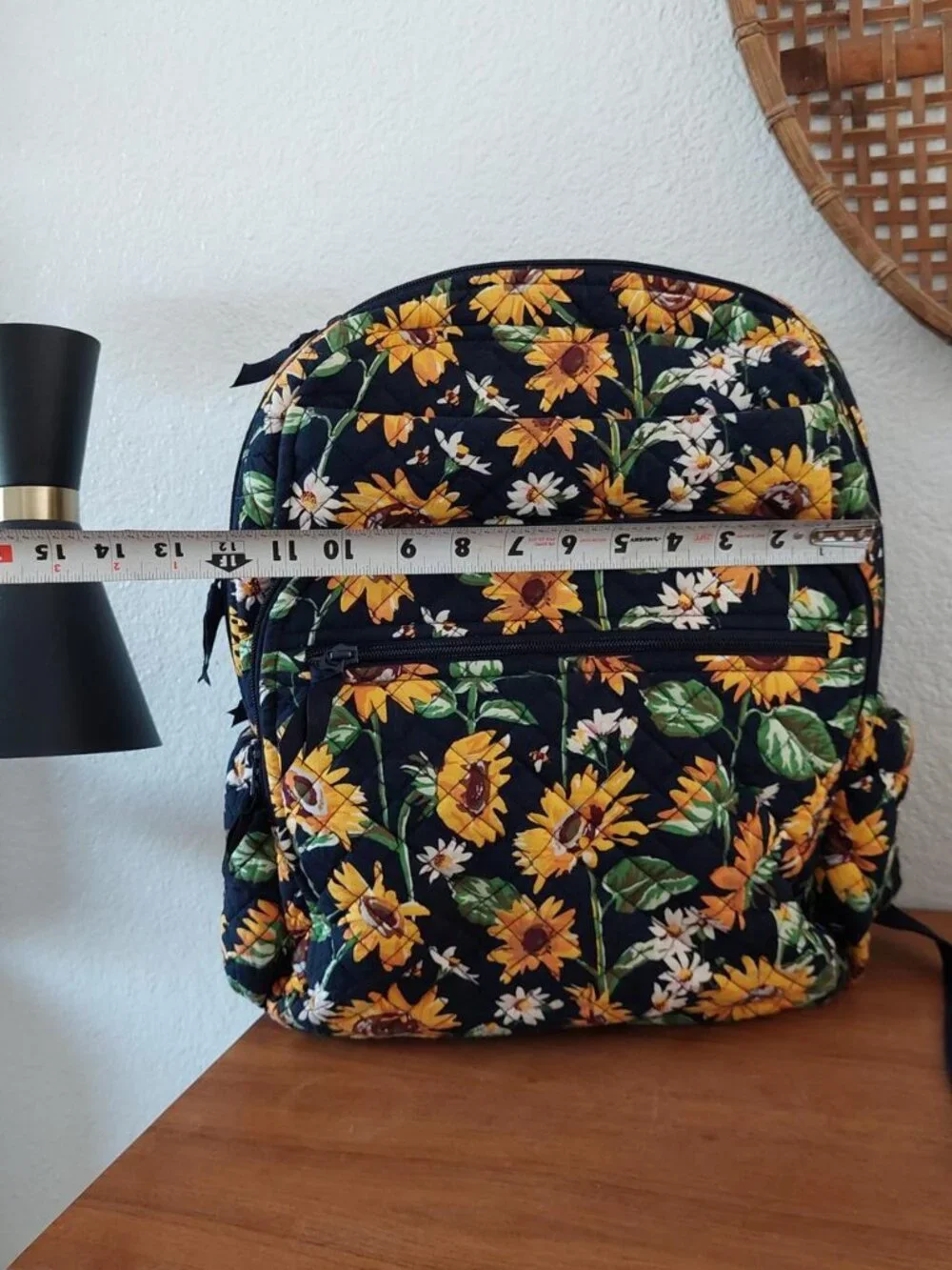 RARE Vera Bradley Sunflowers XL Campus Backpack featuring a quilted navy fabric